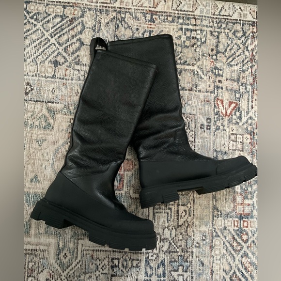 ZARA Black Leather Shearling Lined Platform Boots - Picture 4 of 8